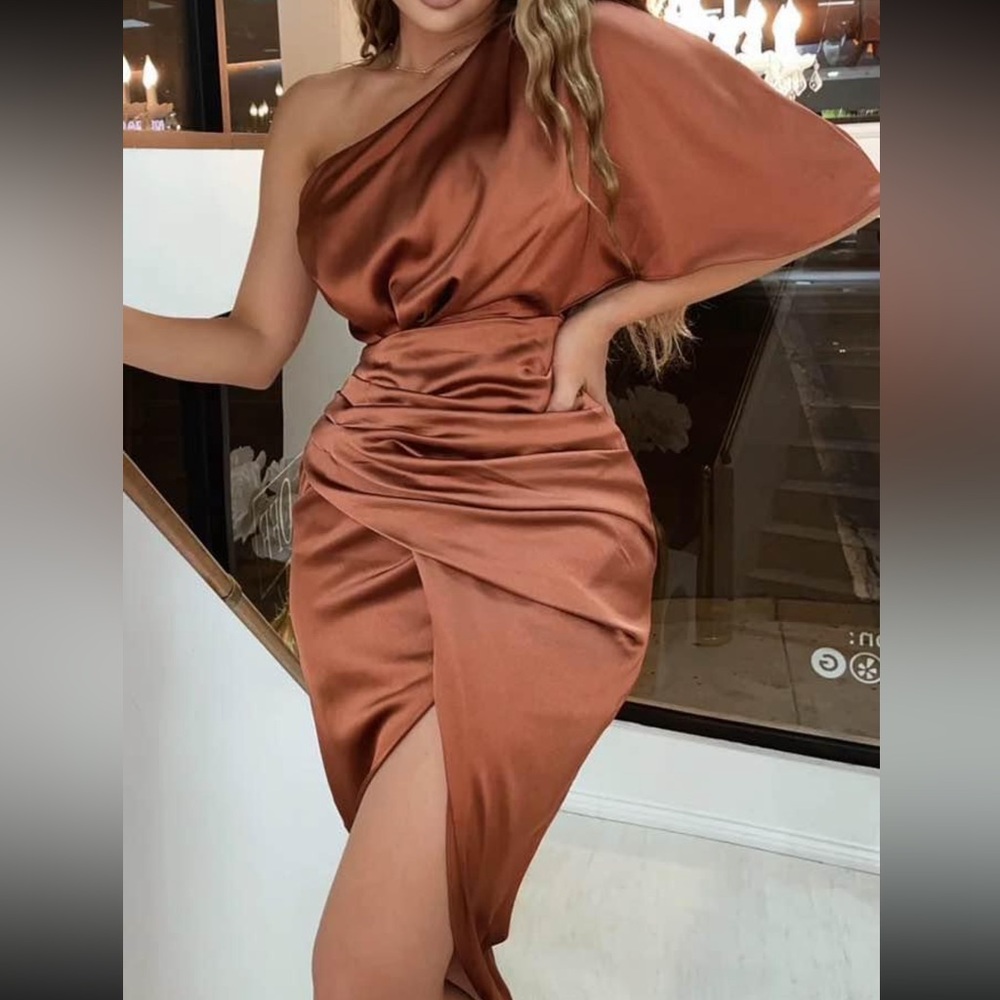 Donnee Par Dieu Silk Rust Midi Dress